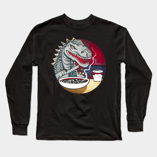 Ramen noodles loving dinosaur Long Sleeve T-Shirt by jen28